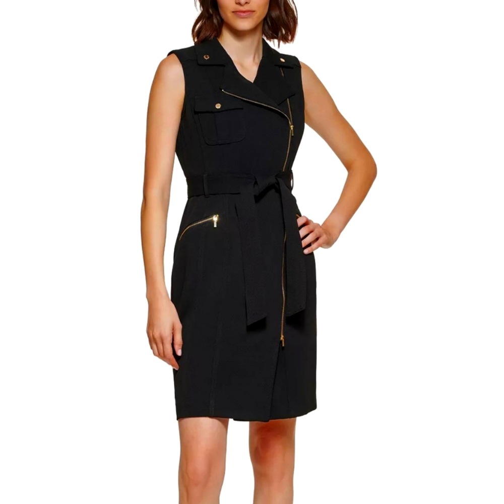 Calvin Klein Black Moto Wrap Sleeveless Dress